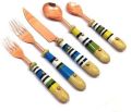 Multi Color Printed Polished stainless steel wood cutlery set