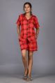 Ladies Red Checks Rayon Shirt and Shorts Set