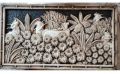 Rectangular tree cow carved marble wall panel
