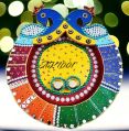 Handmade Peacock Design Wooden Decorative Pooja Thali Set