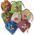 Unisex Colored Jute Potli With Multicolour Flower Jute Linen Potlis | Gift Bags for Return Gifts