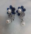 Blue & Silver Brass Crystal Stone Earrings