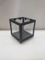 Glass And Iron Powder Coated Square Black Decorative Printed Glass Candle Holders