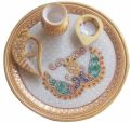 Multicolor Round marble pooja thali