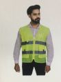 Rayon Polyster Green Sleeveless Plain double pocket safety jacket