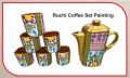 Organic Clay Polished Mulit Colour Hand-painted terracotta printed ruchi coffee set