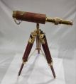 Wooden Tripod Solid Brass Telescope