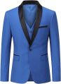 Cotton Polyester Blue Blue Plain 3 pieces un bouton coupe wedding suit