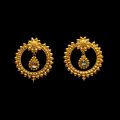 Copper Alloy Round Scribbled Lens golden kundan chandbali earrings