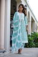 Scribbled Lens Pakistani Round Neck 3/4 Sleeves Stitched Regular Fit Floral Print ladies green cotton salwar suit