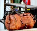 Brown Plain leather round duffle bag