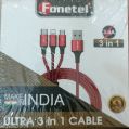 Fonetel PVC Red ultra 3in 1 charging cable