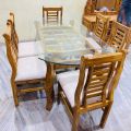 Wood Polished PU Brown & White Plain Multiweight Dining table chair