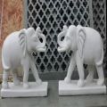Marble White Plain top trunk elephant statue