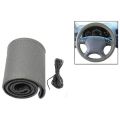 Round Grey Leather Steering Wheel Cover