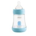 White And Blue Printed plastic baby feeding bottle