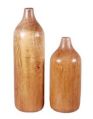 Bottle Shaped Brown Plain Mango Wood Natural Polish bottel shape wooden flower vase set