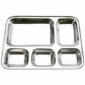 Vijay Steel Polished Rectengular Plain silver stainless steel 4 compartment plate