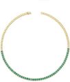 Round bezel emerald metal link tennis necklace