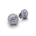 Shape micro pave set double halo round cut diamond stud earrings