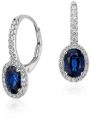Oval Blue Sapphire And Diamond Halo Drop Dangle Earrings