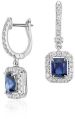 Radiant Blue Sapphire And Halo Diamond Dangle Earrings