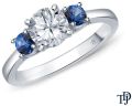 Sapphire Side Stones Three Stone Engagement Ring With Center Diamond