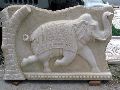 Elephant Carved Marble Wall Panel