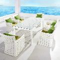 Rattan White Polished Wicker Dining Table Set