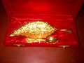 Gold Plated Leaf Shaped Bowl With Spoon