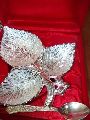 Silver Plated Leaf Shaped Bowl With Spoon