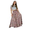 Ladies Brown Maxi Skirt with Exotic Leaf Pattern