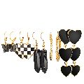 Black Heart Chess Design Gold Plated  Earrings