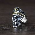 Grey Polished stainless steel captain pirate skull ring