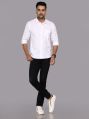 Cotton Linen Polyester White Full Sleeves Plain Shirt