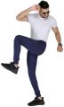 Mens Blue Lycra Solid Track Pant With Grip