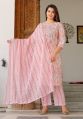 Pink 3/4 Sleeves Printed ladies rayon kurti set