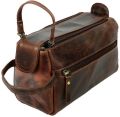 Vintage Crafts Brown Zipper genuine leather travel shaving kit