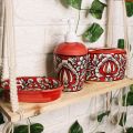 Red Mughal Hand Painted Ceramic Bathroom Set