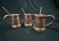 Polished Round Hammed copper  mug set
