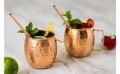 Polished Round Hammered copper moscow mule mug set