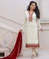 White Full Sleeves Unstitched Chiffon Salwar Suit