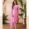Pink Half Sleeves Unstitched Silk Salwar Suit
