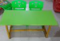Rectangular Green Polished play school wooden table chair