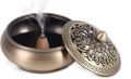 Round Brown Carved metal incense cone holder