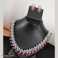 Oval White fancy pink ruby artificial diamond necklace set