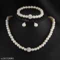Polished Plain White Round stylish glass bead necklace set