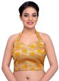 Georgette Yellow Sleeveless Stitched Printed halter neck blouse