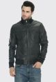 Full Sleeves Regular Fit Plain black men leather bomber jacket