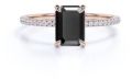 1.50 Ct Black Diamond Emerald Cut Solitaire Ring With Accents In Rose Gold